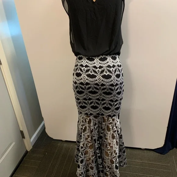 Women junior silver black high- low Bodycon mermaid maxi dress size (M) - Picture 10 of 11